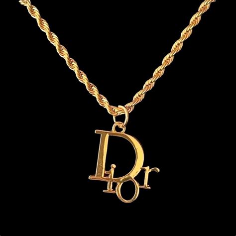 dior gold logo necklace